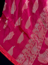 Handmade Rani Pink Color Linen blend with Cotton Silk Handloom Saree with Zari Weave