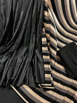 Trending Party Wear Saree  in Black and Gold Color Strip Half and Half Saree in Pleated material