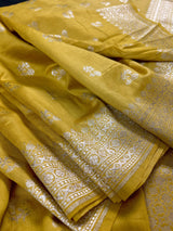 Mustard Gold Color Banarasi Handloom Cotton Silk Saree - Muted Gold Zari Weave - Banarasi Sarees