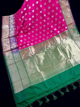 Hot Pink with Purple and Green color combination Traditional Border Banarasi Handloom Soft Silk Saree | Silk Sarees