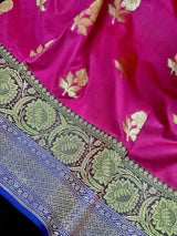 Hot Pink, Green and blue Banarasi Silk Saree Floral design with grand pallu | Zari Weave work | Kaash Collection