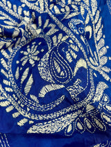 Royal Blue Color Bangalori Silk Saree with Hand Kantha Stitch | Handwoven Kantha Stitch Sarees | Kantha Saress | Silk Sarees | Bengal Sarees