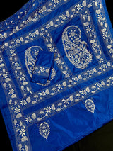 Royal Blue Color Bangalori Silk Saree with Hand Kantha Stitch | Handwoven Kantha Stitch Sarees | Kantha Saress | Silk Sarees | Bengal Sarees