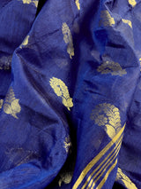 Blue Color Handloom Cotton Silk Saree with Gold Zari Flowers | Handloom Saree