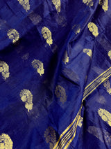 Blue Color Handloom Cotton Silk Saree with Gold Zari Flowers | Handloom Saree