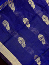 Blue Color Handloom Cotton Silk Saree with Gold Zari Flowers | Handloom Saree