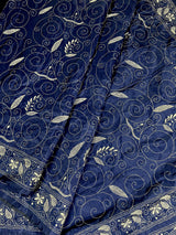 Blue Color Bangalori Silk Saree with Hand Kantha Stitch | Handwoven Kantha Stitch Sarees | Kantha Saress | Bengal Sarees | Silk Sarees