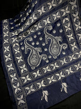 Navy Blue Color Bangalori Silk Saree with Hand Kantha Stitch | Handwoven Kantha Stitch Sarees | Kantha Saress | Bengal Sarees