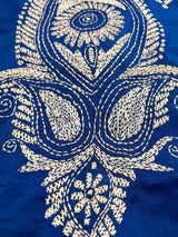 Bangalori Silk Saree with Hand Kantha Stitch in Royal Blue Color | Handwoven Kantha Stitch Sarees | Kantha Saress | Silk Sarees