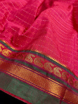 Deep Pink Color Saree Cotton Saree with Kantha Stitch and  Zari Temple Border