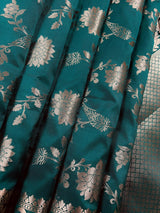 Statement Handmade Pine Green Color Semi Katan Banarasi Silk Saree