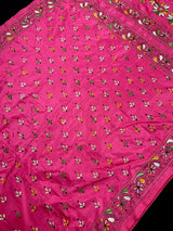 Magenta Deep Pink Color Bangalori Silk Saree with Handwoven Kantha Stitch -  Kantha Saress - Embroidered Sarees