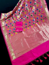 Hot Pink Color Morpankh Saree Traditional Banarasi Silk Handloom Saree with Gold Zari Weave