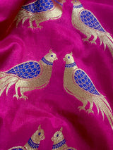 Hot Pink Color Soft Banarasi Silk Saree with Meenakari Work | Parrot Pairs Motifs with Meenakari Work | Soft Silk Sarees