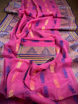 Pink Color Bengal Jamdani Tant Saree in Cotton | Bengal Sarees | Jamdani Tant Saree