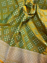 Statement Mehandi Green Saree with Dual Shade of Green in soft Banarasi Silk with Banarasi Border and Pallu with Kadhua Tanchoi Weave