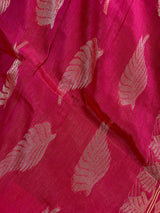 Handmade Rani Pink Color Linen blend with Cotton Silk Handloom Saree with Zari Weave