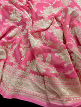 Watermelon Pink Color Pure Khaddi Georgette Banarasi Silk Saree | Baby Pink Color Saree | SILK MARK CERTIFIED