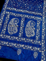 Royal Blue Color Bangalori Silk Saree with Hand Kantha Stitch | Handwoven Kantha Stitch Sarees | Kantha Saress | Silk Sarees | Bengal Sarees