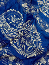 Royal Blue Color Bangalori Silk Saree with Hand Kantha Stitch | Handwoven Kantha Stitch Sarees | Kantha Saress | Silk Sarees | Bengal Sarees