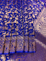 Royal Blue with Copper Muted Gold Zari Weaved Banarasi Silk Shikargah Saree - detail view | Saree | Kaash Collection