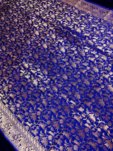 Royal Blue with Copper Muted Gold Zari Weaved Banarasi Silk Shikargah Saree - full view | Saree | Kaash Collection