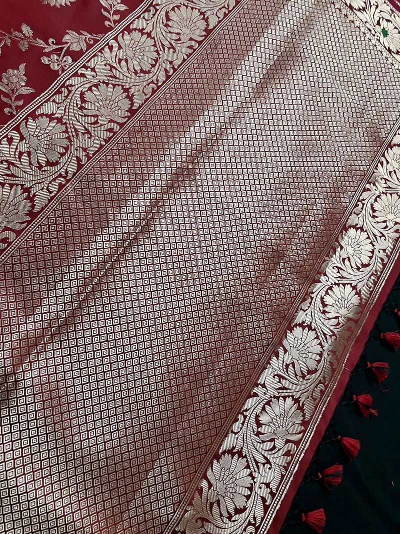 Statement Handmade Brick Red Color Semi Katan Banarasi Silk Saree