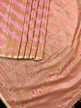 Beige Gold Color with Copper and Deep Rose Pink - Mashru Silk Tanchoi Saree with Jamawar Pallu