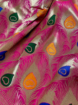 Hot Pink Color Morpankh Saree Traditional Banarasi Silk Handloom Saree with Gold Zari Weave