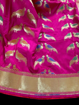 Hot Pink Color Soft Banarasi Silk Saree with Meenakari Work | Parrot Pairs Motifs with Meenakari Work | Soft Silk Sarees