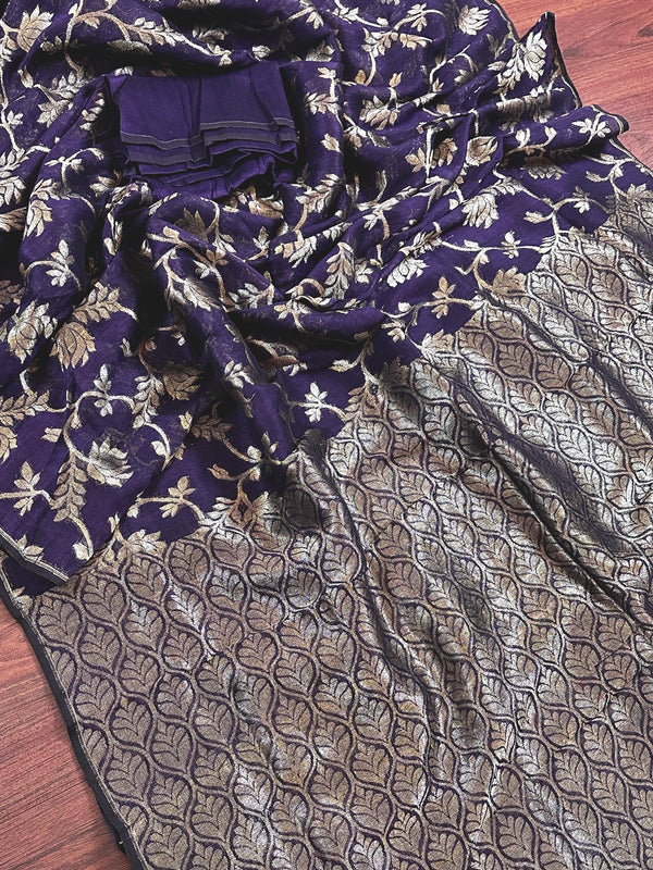 Handmade Purple Color Linen Jamdani Saree with Muted Gold Zari Weave