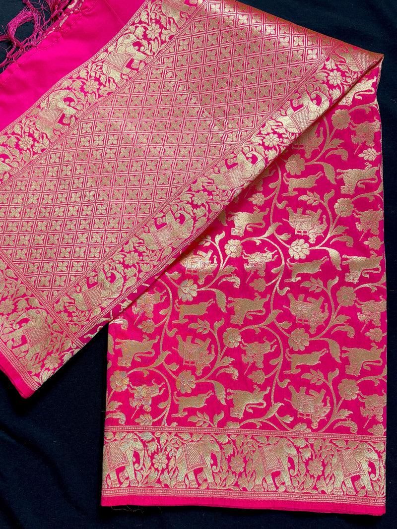 Peach Pink Color Shikargah Dupatta Semi Banarasi Silk Dupatta | Benarasi Dupatta | Dupatta for Lehangas