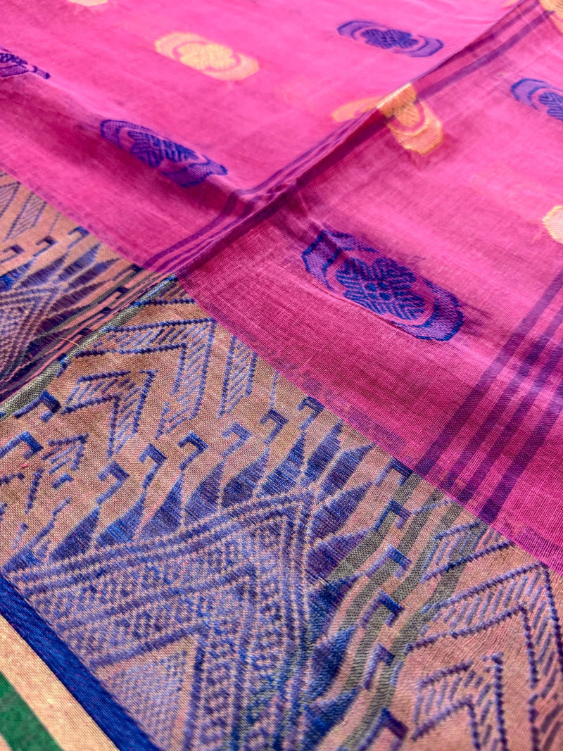 Pink Color Bengal Jamdani Tant Saree in Cotton | Bengal Sarees | Jamdani Tant Saree