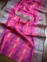 Pink Color Bengal Jamdani Tant Saree in Cotton | Bengal Sarees | Jamdani Tant Saree