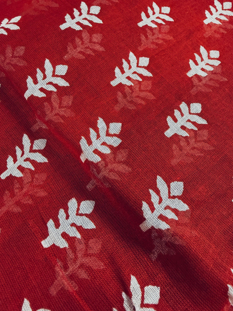 Red Color Pure Cotton Saree with Hand Block Prints | Zari Borders | Pure Cotton Sarees