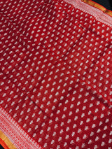 Red Color Pure Cotton Saree with Hand Block Prints | Zari Borders | Pure Cotton Sarees