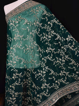 Statement Green Color Organza Silk Dupatta with Muted Gold Zari, Embroidery and Sequin | Wedding Dupatta | Dupatta for Lehangas | Gift Ideas