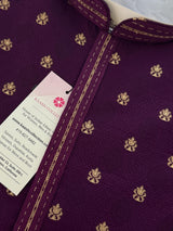 Eggplant Purple Color Men Kurta | Embossed Embroidery and Zari Butti | Sherwani Style Kurta | Indian Wedding Kurta