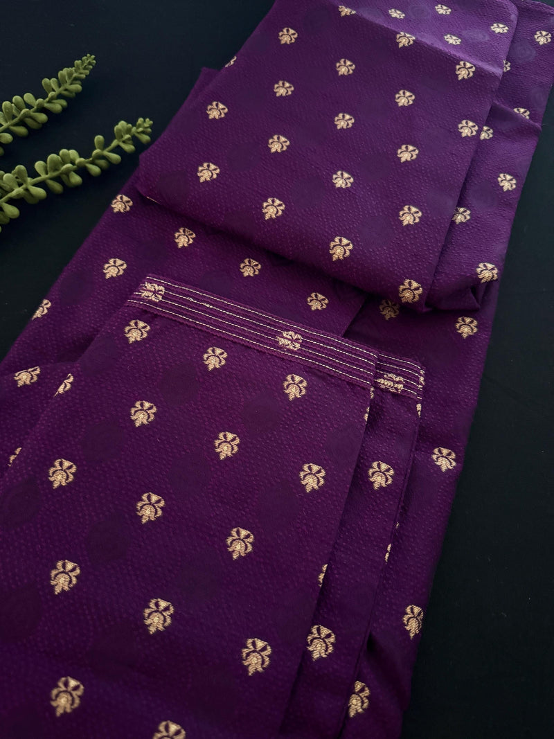 Eggplant Purple Color Men Kurta | Embossed Embroidery and Zari Butti | Sherwani Style Kurta | Indian Wedding Kurta