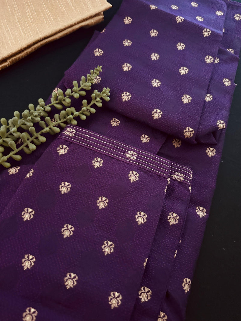 Eggplant Purple Color Men Kurta | Embossed Embroidery and Zari Butti | Sherwani Style Kurta | Indian Wedding Kurta