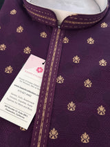 Eggplant Purple Color Men Kurta | Embossed Embroidery and Zari Butti | Sherwani Style Kurta | Indian Wedding Kurta