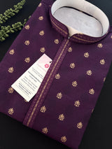 Eggplant Purple Color Men Kurta | Embossed Embroidery and Zari Butti | Sherwani Style Kurta | Indian Wedding Kurta