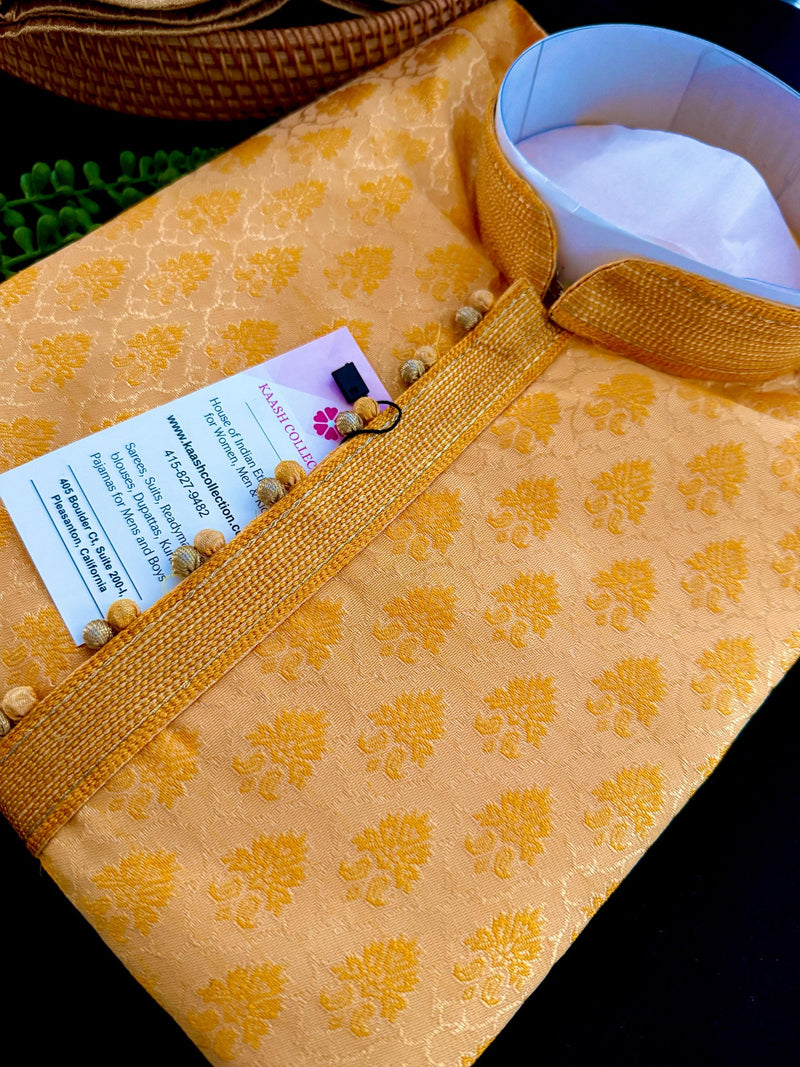 ReadytoWear Mango Yellow Color Men Kurta for Party, Festival and Wedding Mens Wear | Yellow Color Kurta Sets for Men