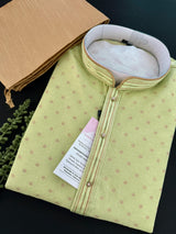 Pista Green Color Jute Silk Kurta Pajama Set for Men | Self Embroidery and Zari Work | Wedding Kurta for Men | Kurta for Mehndi ceremony