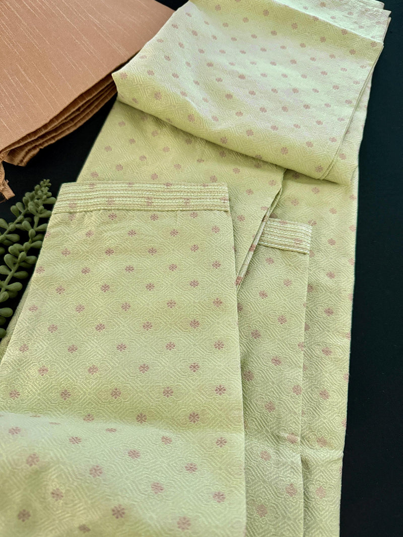 Pista Green Color Jute Silk Kurta Pajama Set for Men | Self Embroidery and Zari Work | Wedding Kurta for Men | Kurta for Mehndi ceremony