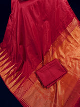 Ruby Red Pure Kanjivaram Silk Saree with Zari Temple Border | SILK MARK CERTIFIED
