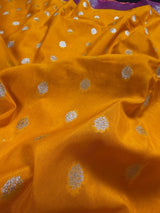Turmeric Yellow Color Banarasi Soft with Georgette Blend Saree with Hot Pink Border and Pallu | Sliver Zari Weave