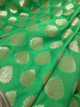 Parrot Green Handloom Banarasi Silk Saree with Muted Gold Zari Weave