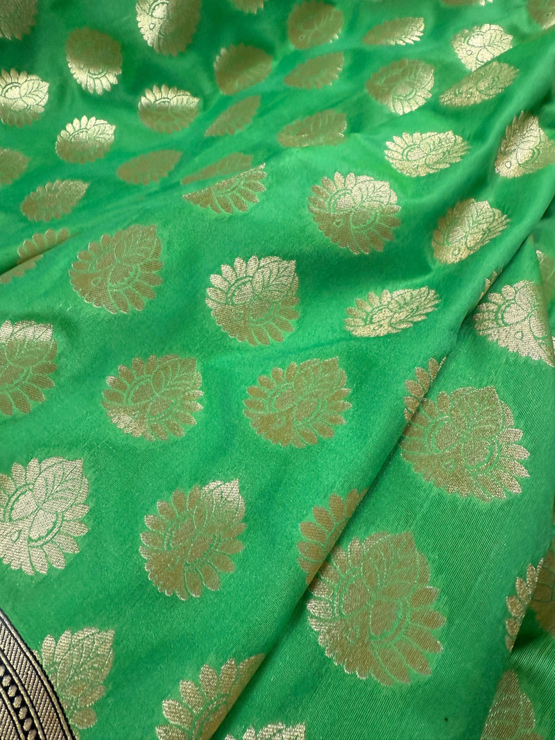 Parrot Green Handloom Banarasi Silk Saree with Muted Gold Zari Weave