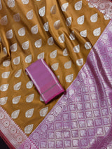 Statement Mud Gold Banarasi Semi Katan Silk Saree | Handloom Saree | Muted Gold Zari Weaving